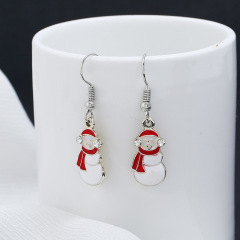 2019 new fashion rhinestone paint women white snowman hook christmas earrings