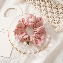 High quality Professional pearl lace fabric fashion girls hair scrunchies for ponytail holder