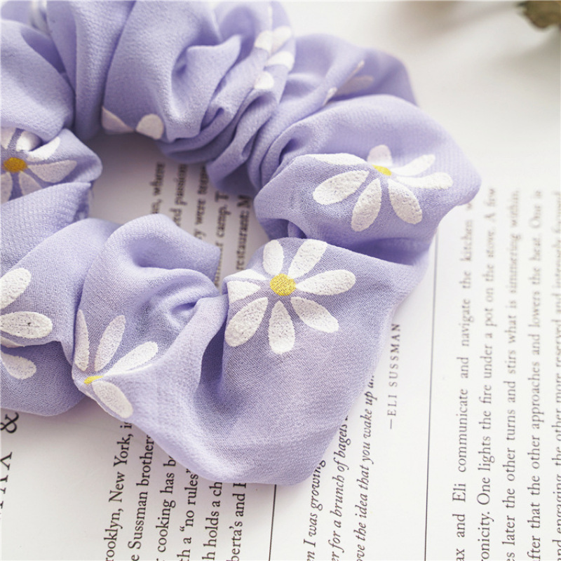 Wholesale Women Accessories Grape Purple Flower Pattern Chiffon Hair Scrunchies