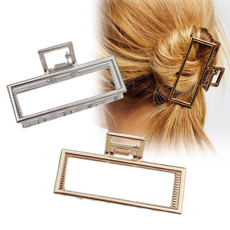 Hot sale china low price alloy simple retro girls gold square metal hair claw