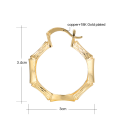 Wholesale copper polygon hoop plating 18k gold fashion women bamboo earrings