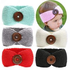 Hot sale winter knitted elastic band wide crochet headbands decorative buttons
