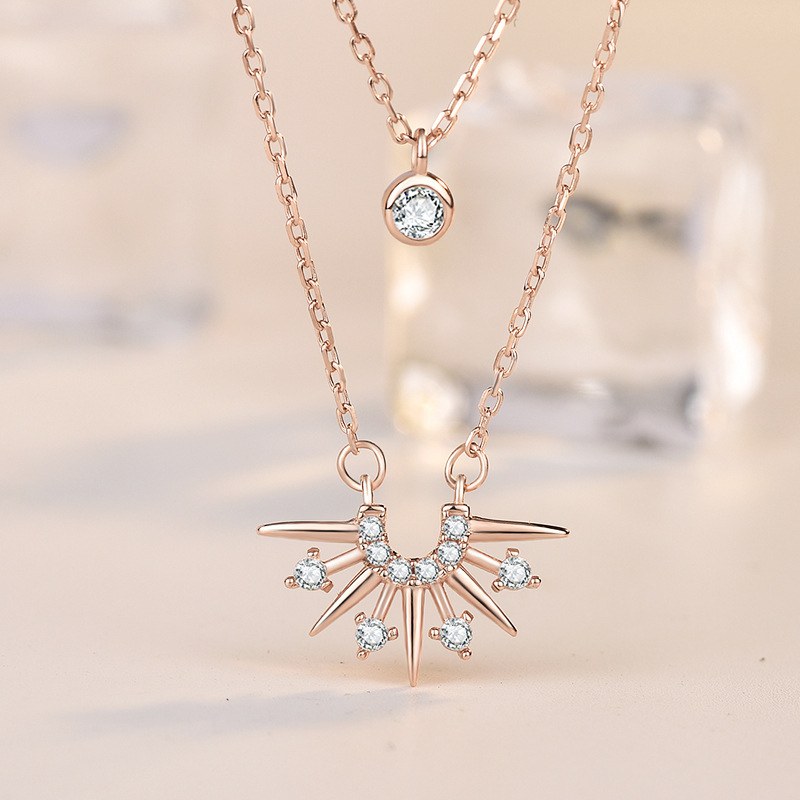 wish korean vermeil charm layer sunrise zircon necklace 18k gold plated choker 925 silver