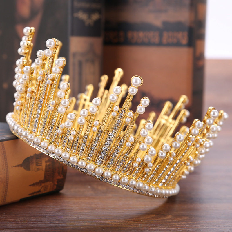 wholesale korea Alloy Water Lead Handmade Wedding Bridal round tall big pageant crowns for sale