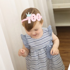 Ins hot sale pink color 100-day hair band rhinestones bows girl birthday crown head band jewelry