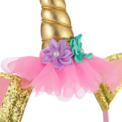 Wholesale kids hair accessories glitter bling lace unicorn headband
