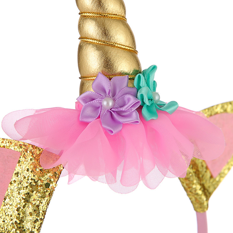Wholesale kids hair accessories glitter bling lace unicorn headband
