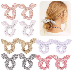 Top sale amazon wholesale custom korean rabbit ears hair holder stripe elastic hair ties