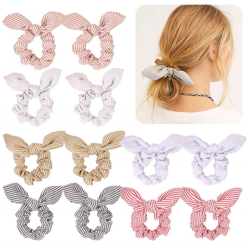Top sale amazon wholesale custom korean rabbit ears hair holder stripe elastic hair ties Top sale amazon wholesale custom korean rabbit ears hair holder stripe elastic hair ties