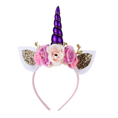 Baby Kids 3 rose flowers Birthday Party Accessories unicorn Hair Band