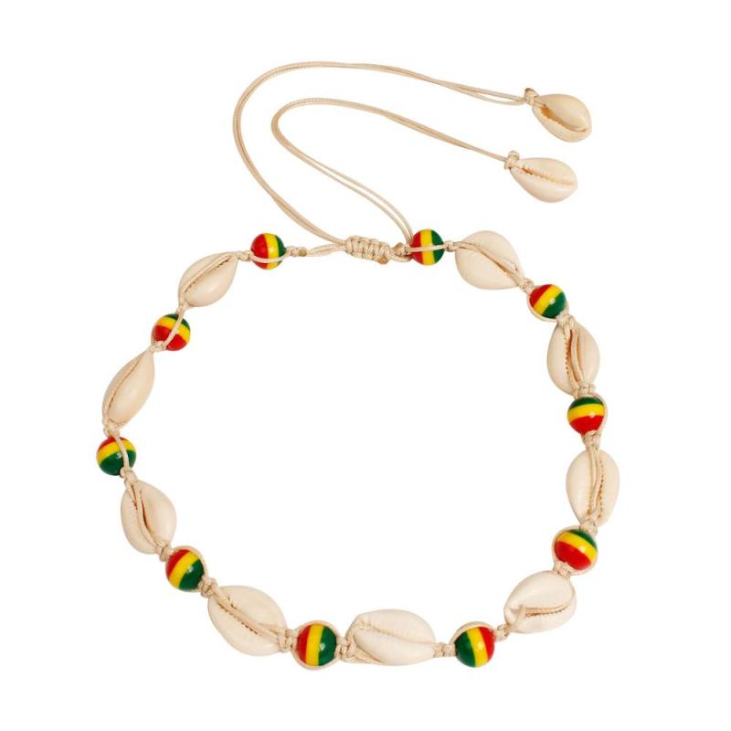 Handmade Jewelry Braided Colored Beaded Shell Short Rope Adjustable Choker Necklace Handmade Jewelry Braided Colored Beaded Shell Short Rope Adjustable Choker Necklace