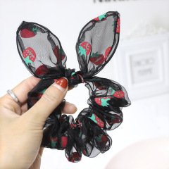 Summer hot sale strawberry pattern yarn elastic rabbit ear hair scrunchies for girls hair accessories