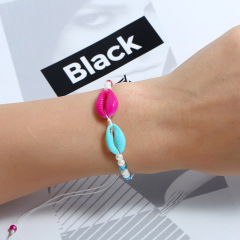 Bulk cheap unique hand modern woven pearl crystal cowrie sea shell bracelet for women