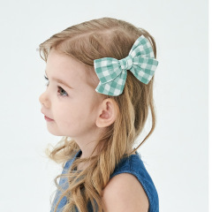 Amazon hot sale 6pcs/set printed plaid solid color mix girls kids bowknot hair clips for children