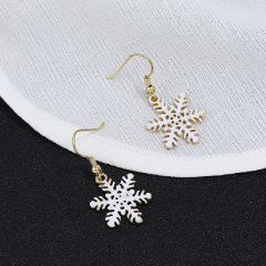 Wholesale White Alloy Paint Christmas Hollow Snowflake Earrings For Gifts