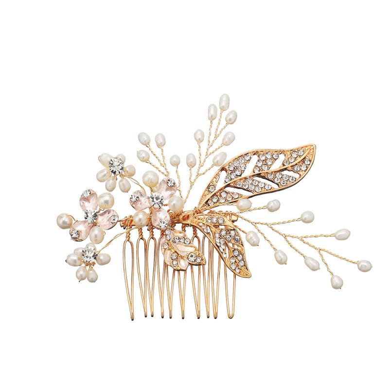 Luxury women Gold Leaf Wedding Crystal Tiara Bridal Hairband Hair Combs