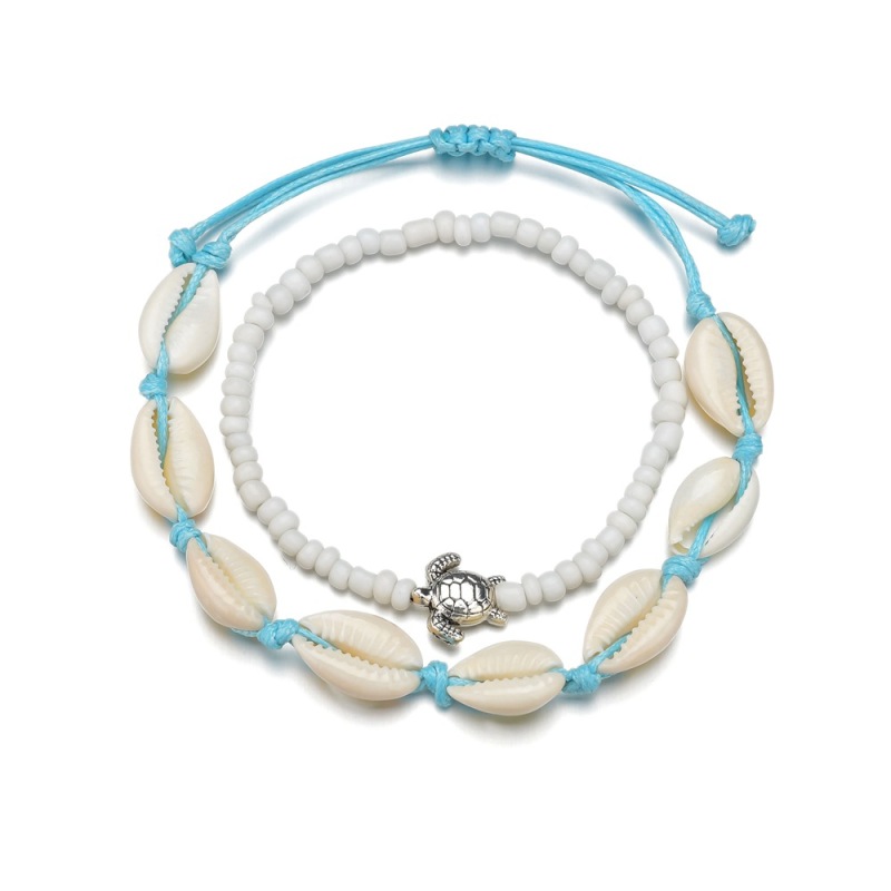 2pcs Summer Sea shell colored stone foot jewelry rhinestone anklet bracelet sets for ladies