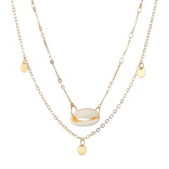 Decoration jewelry for women strand pearl layered double circle pendant necklace