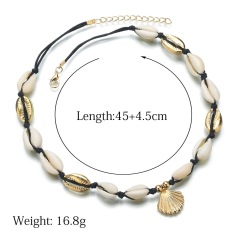 Fashion gold natural paua shell pendant choker cowrie tahitian shell necklace for women
