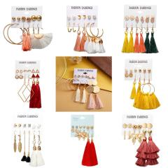 vintage ins Bohemian long earring set Charm thread yellow drop Acrylic tassel Earring