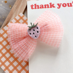 Summer New fruit lattice pleated mesh yarn bow children hair clips for cute girls