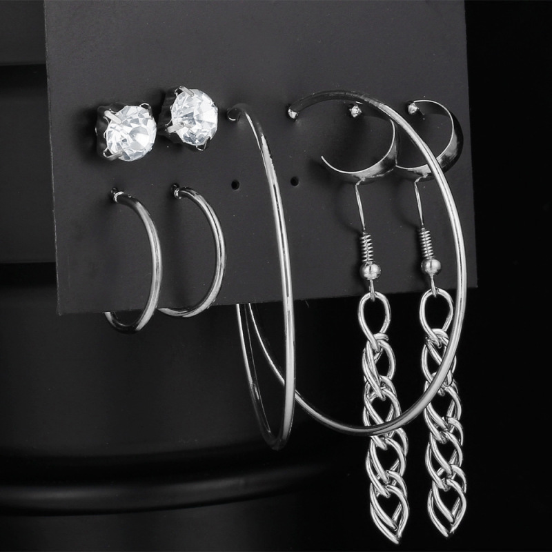 5 Pairs/set Vintage Simple Fringe Earrings Inlaid Rhinestone Hoop Earrings For Women 5 Pairs/set Vintage Simple Fringe Earrings Inlaid Rhinestone Hoop Earrings For Women