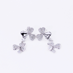 Simple clover 925 sterling silver platinum moissanite drop earrings for women