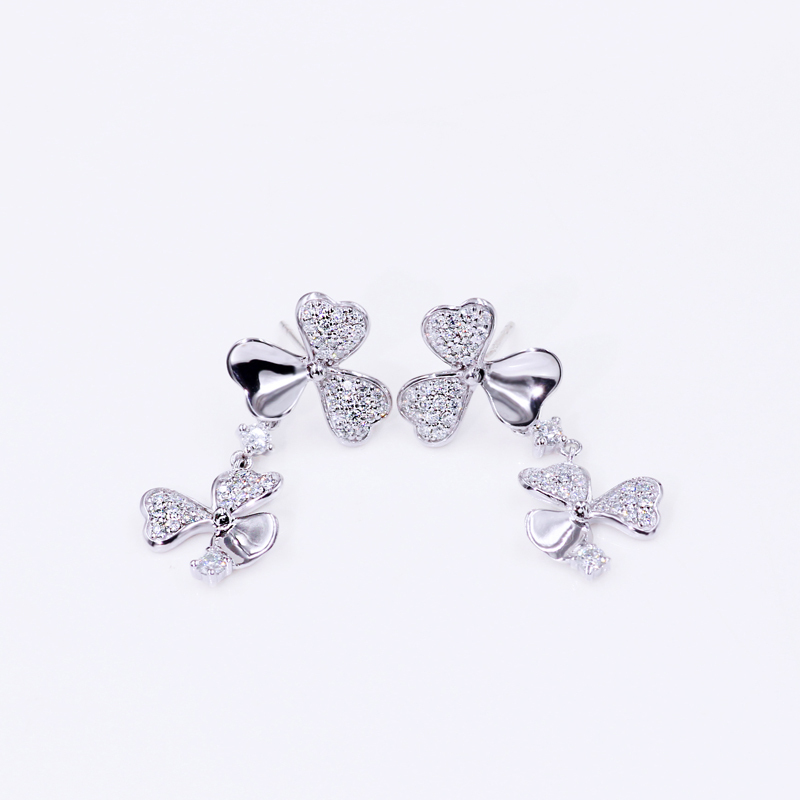 Simple clover 925 sterling silver platinum moissanite drop earrings for women Simple clover 925 sterling silver platinum moissanite drop earrings for women