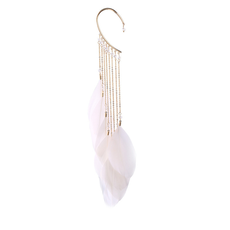 Fashion wholesale super fairy feather bohemian long tassel earless earrings