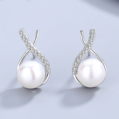 wholesale fashion s925 sterling silver hypoallergenic white fresh water pearl earring