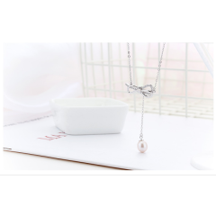 Korean fashion valentine's day christmas gift jewelry 925 silver women pearl necklace long