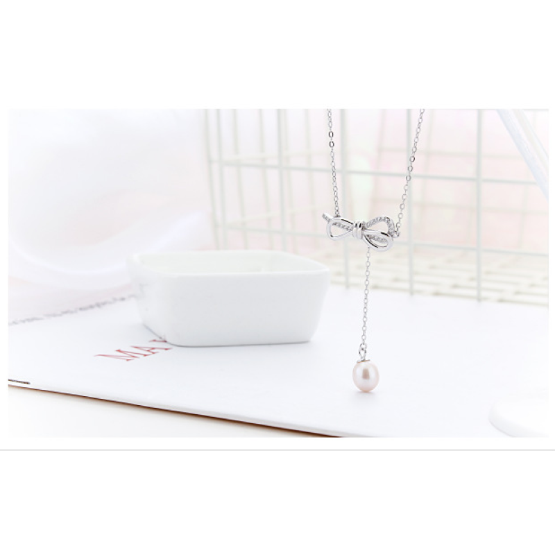 Korean fashion valentine's day christmas gift jewelry 925 silver women pearl necklace long Korean fashion valentine's day christmas gift jewelry 925 silver women pearl necklace long