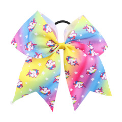 cheap OEM Custom girls badys cheer fabric bow ribbon kids elastic hair tie