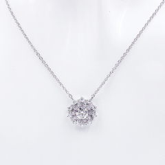 Retro and Flower shape 925 sterling silver platinum moissanite necklace