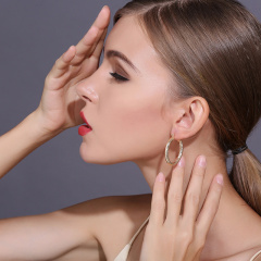 Fashion new plating 18K gold trendy female copper oval hoop thread earrings