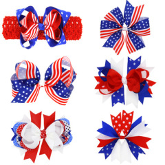 American flag style red and blue bows knot hair clips for girls hair accessories