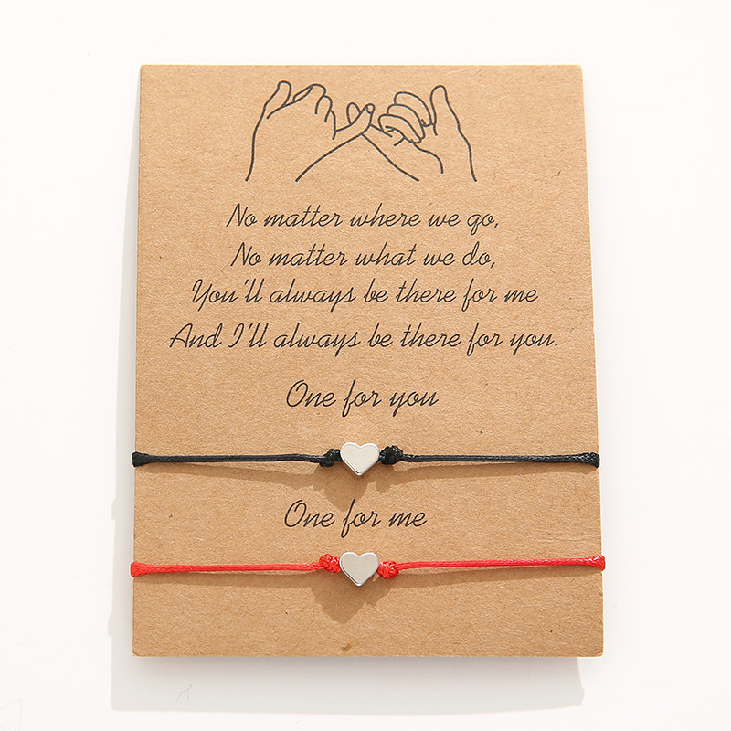 Amazon Hot Sale simple couples heart shape woven bracelets with Blessing card