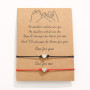 Amazon Hot Sale simple couples heart shape woven bracelets with Blessing card