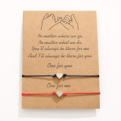 Amazon Hot Sale simple couples heart shape woven bracelets with Blessing card