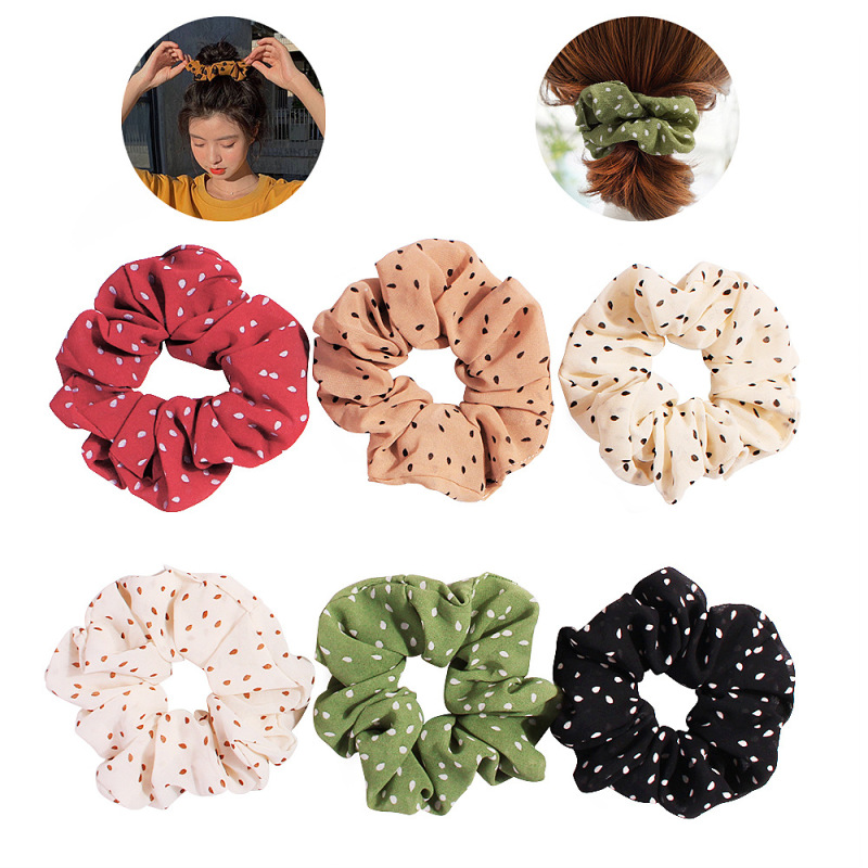 Ins Super Chic Korean Custom Dot Multicolored Chiffon Hair Scrunchies for Girls