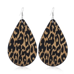 Amazon hot classic style water drop shape leopard print wooden earrings for famale