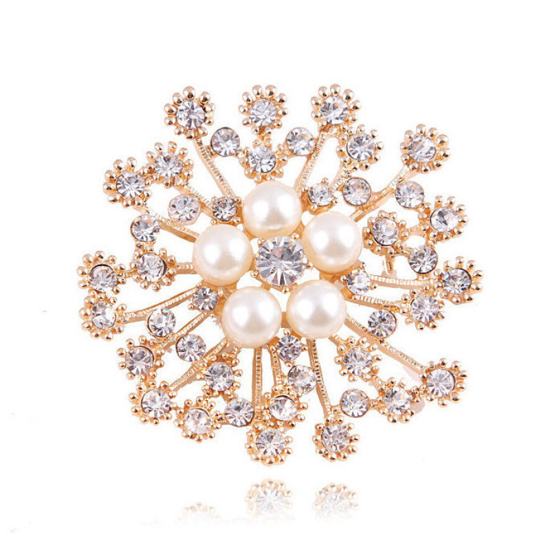Latest Fashion Flower Rhinestone Women, Girl Crystal Custom Pearl Brooches