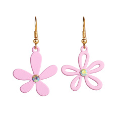 Korean new design alloy acrylic crystal asymmetric flower earrings for girls