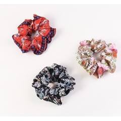 spring and summer Korean new retro printed floral simple girls chiffon fabric hair scrunchies