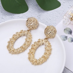New hot sale cheap handmade oval hollow earrings jewelry indian gold plated earrings