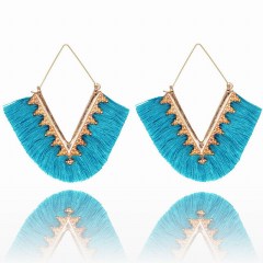 Trendy Vintage BOHO V shape Alloy Pendent Statement Tassel Earrings Jewelry