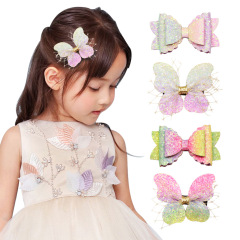 Best selling butterfly hairpin party hair accessory girl sequin bow bling hair clips