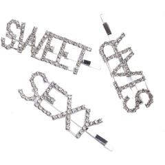 Custom Bling Word Hair Clip Accessories Bridal Crystal Rhinestone Paved Letter Hair Pin