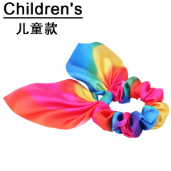 High Quality Rainbow Big Bow Stretch Ponytail holder Fabric Hair Scrunchies For Women Girls