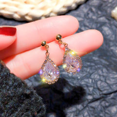 popular korea zircon earring ins jewelry circle multi color 925 silver hanging drop earring zircon
